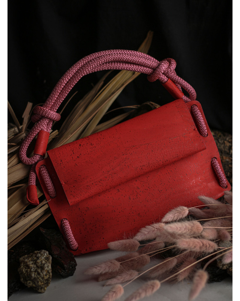Kumotori - universal bag (Red cork / Pink rope)