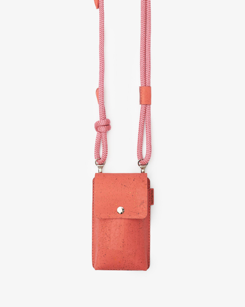 Кіта - вертикальна сумка для телефону та окулярів з мотузкою  (Кораловий корок / рожева мотузка)